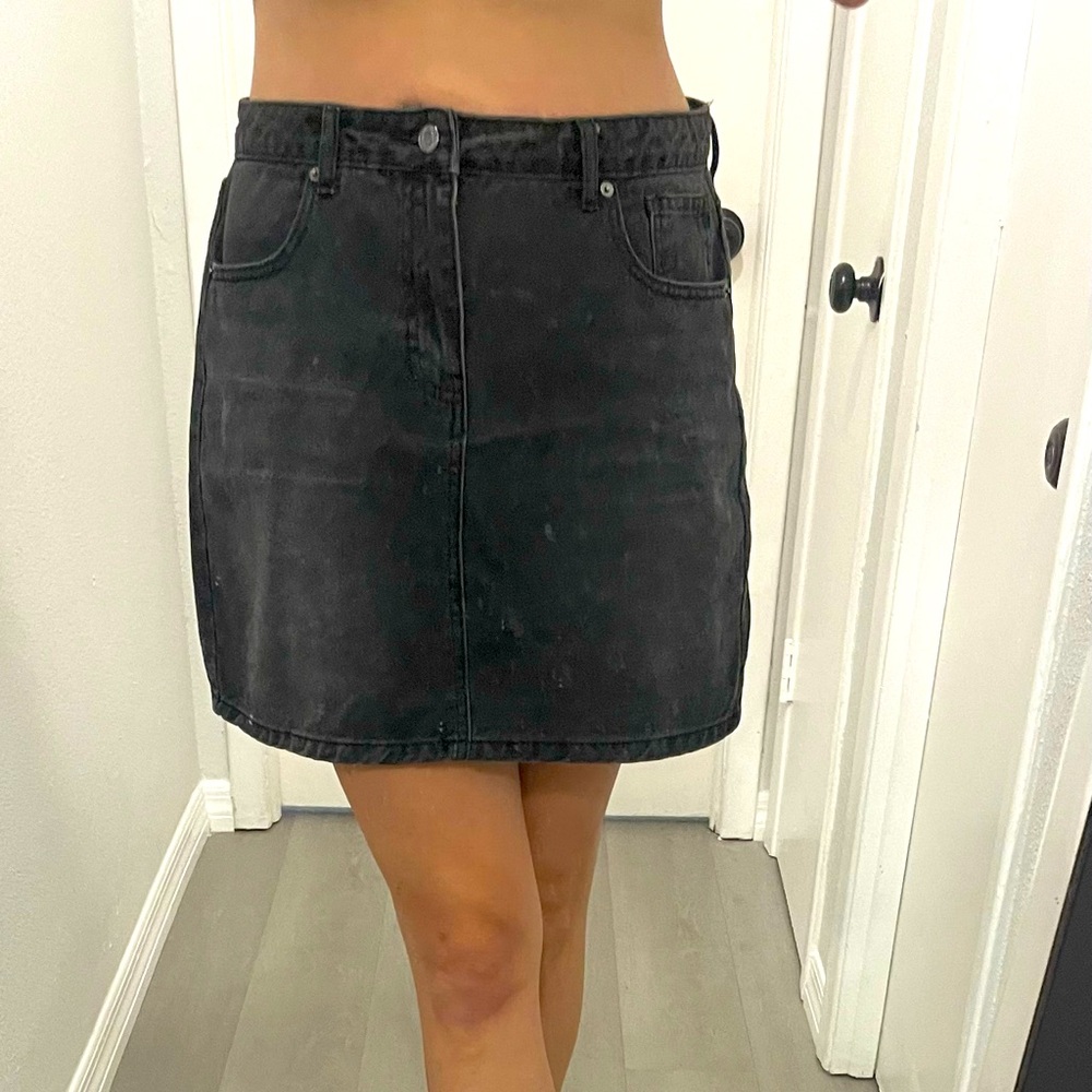 DTT High Waisted Denim Mini Skirt Washed Black